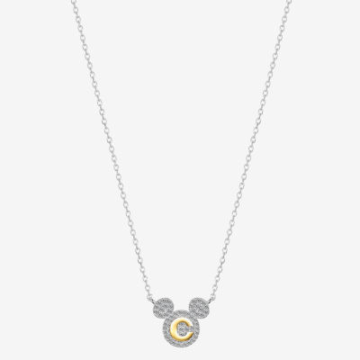 Disney Classics Initial Cubic Zirconia 14K Gold Over Brass Pure Silver 16 Inch Cable Mickey Mouse Pendant Necklace