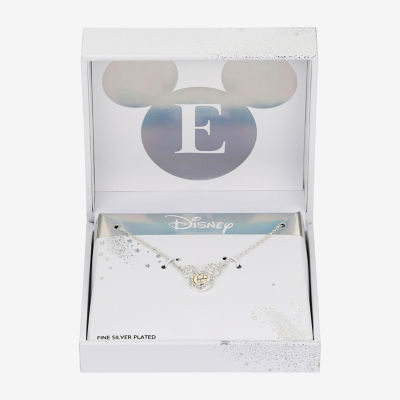 Disney Classics Initial Cubic Zirconia 14K Gold Over Brass Pure Silver 16 Inch Cable Mickey Mouse Pendant Necklace