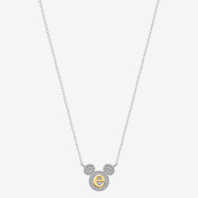 Disney Classics Initial Cubic Zirconia 14K Gold Over Brass Pure Silver 16 Inch Cable Mickey Mouse Pendant Necklace