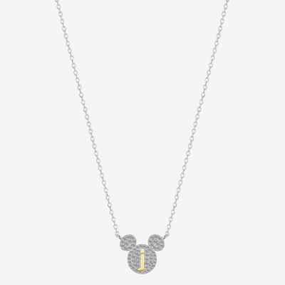 Disney Classics Initial Cubic Zirconia 14K Gold Over Brass Pure Silver 16 Inch Cable Mickey Mouse Pendant Necklace