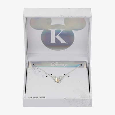 Disney Classics Initial Cubic Zirconia 14K Gold Over Brass Pure Silver 16 Inch Cable Mickey Mouse Pendant Necklace