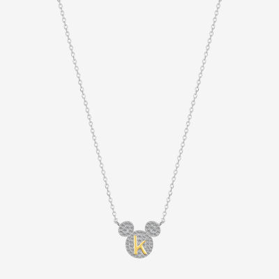 Disney Classics Initial Cubic Zirconia 14K Gold Over Brass Pure Silver 16 Inch Cable Mickey Mouse Pendant Necklace