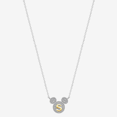 Disney Classics Initial Womens Cubic Zirconia 14K Gold Over Brass Pure Silver Over Brass 16 Inch Pendant Necklace