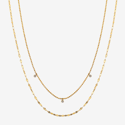 Moda Sport Hypoallergenic Water-Resistant Cubic Zirconia 14K Gold Over Stainless Steel 16 Inch Bead Chain Necklace