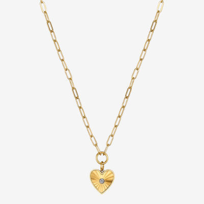 Moda Sport Hypoallergenic Water-Resistant Womens Cubic Zirconia 14K Gold Over Stainless Steel Heart Hypoallergenic 16 Inch Pendant Necklace