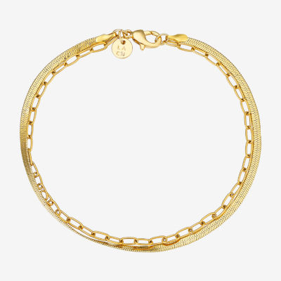 Moda Sport Hypoallergenic Water-Resistant 14K Gold Over Stainless Steel Herringbone Chain Bracelet