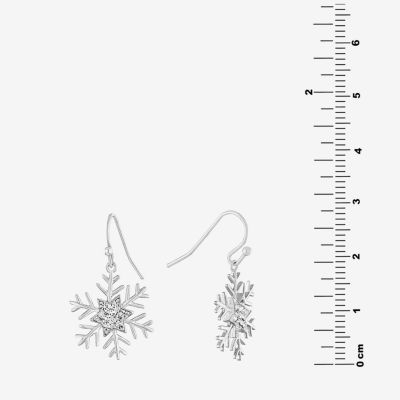 Sparkle Allure Crystal Pure Silver Over Brass Snowflake Drop Earrings