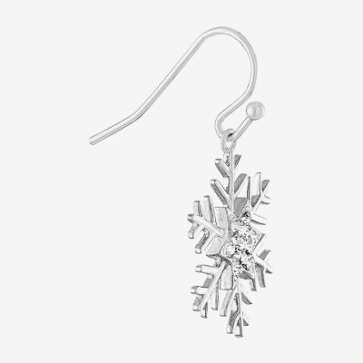 Sparkle Allure Crystal Pure Silver Over Brass Snowflake Drop Earrings