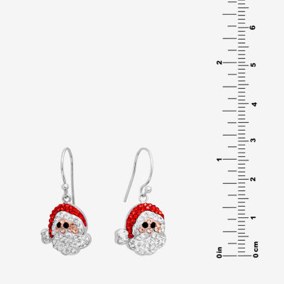 Sparkle Allure Santa Claus Crystal Pure Silver Over Brass Drop Earrings