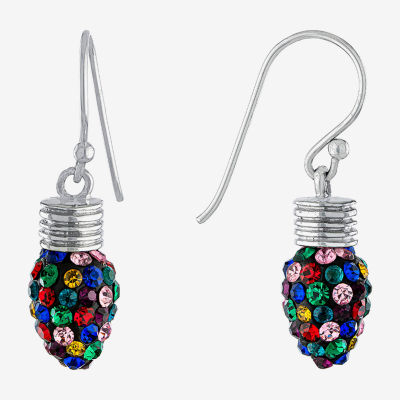 Sparkle Allure Holiday Lightbulb Crystal Pure Silver Over Brass Drop Earrings