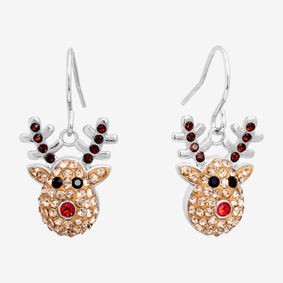 Sparkle Allure Reindeer Crystal Pure Silver Over Brass Drop Earrings