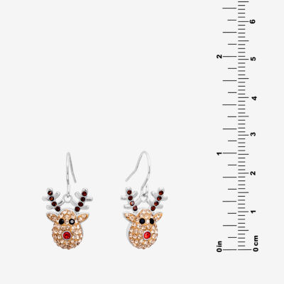 Sparkle Allure Reindeer Crystal Pure Silver Over Brass Drop Earrings