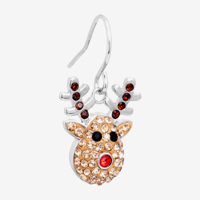 Sparkle Allure Reindeer Crystal Pure Silver Over Brass Drop Earrings