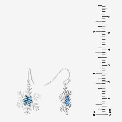 Sparkle Allure Crystal Pure Silver Over Brass Snowflake Drop Earrings