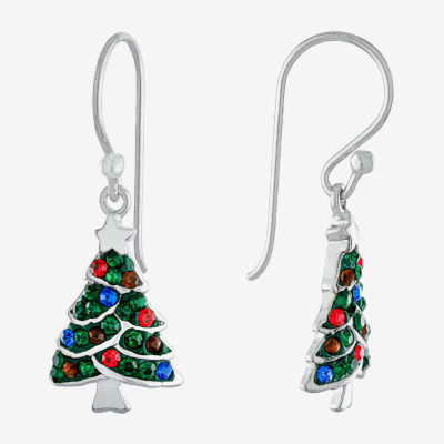 Sparkle Allure Christmas Tree Crystal Pure Silver Over Brass Drop Earrings