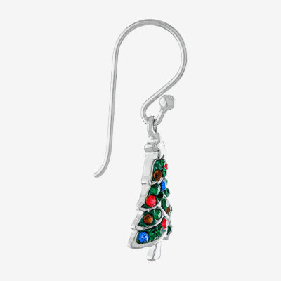 Sparkle Allure Christmas Tree Crystal Pure Silver Over Brass Drop Earrings