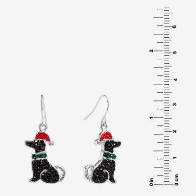 Sparkle Allure Santa Black Dog Crystal Pure Silver Over Brass Drop Earrings