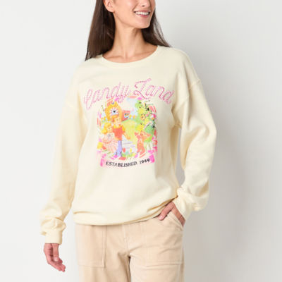 Juniors Candy Land Embroidered Crew Sweatshirt Womens Neck Long Sleeve