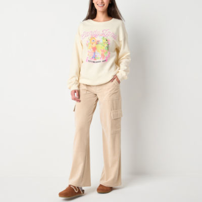 Juniors Candy Land Embroidered Crew Sweatshirt Womens Neck Long Sleeve