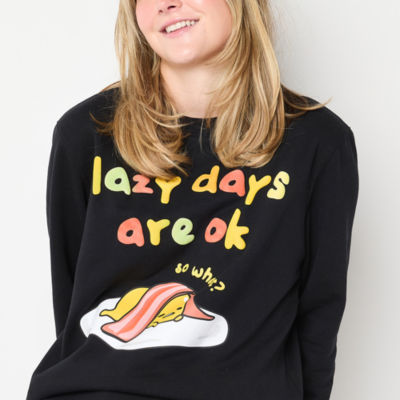 Juniors Gudetama Oversized Sweatshirt Womens Crew Neck Long Sleeve