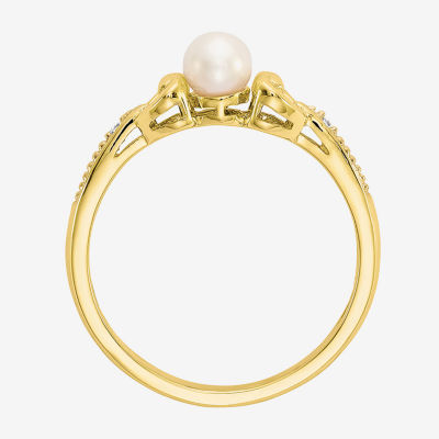 Womens 1/10 CT. T.W. 4.5MM White Cultured Freshwater Pearl 10K Gold Cocktail Ring