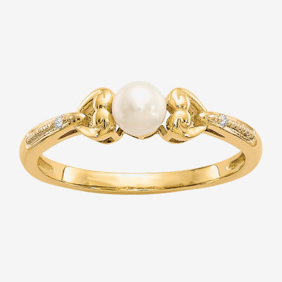 Womens 1/10 CT. T.W. 4.5MM White Cultured Freshwater Pearl 10K Gold Cocktail Ring