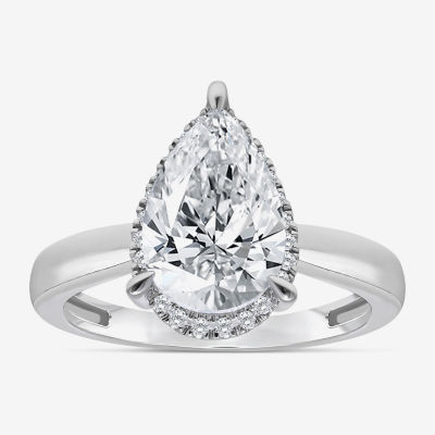 (I / I1) Womens 3 1/7 Ct. T.W. Lab Grown White Diamond 14K White Gold Pear Halo Engagement Ring