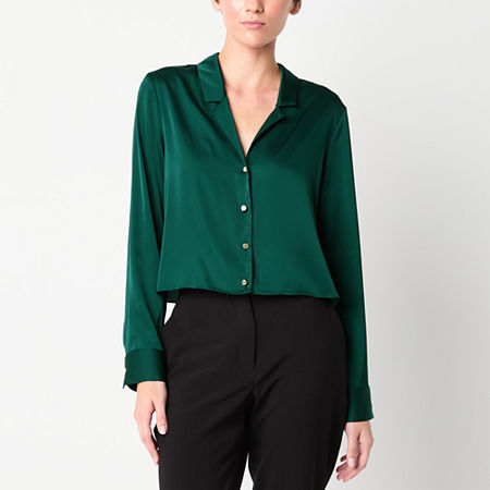 By&by Juniors Womens Long Sleeve Regular Fit Button-Down Shirt, Xx-large, Green