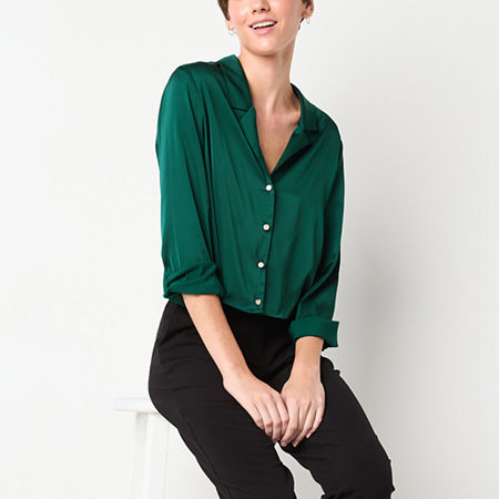 By&by Juniors Womens Long Sleeve Regular Fit Button-Down Shirt, Xx-large, Green