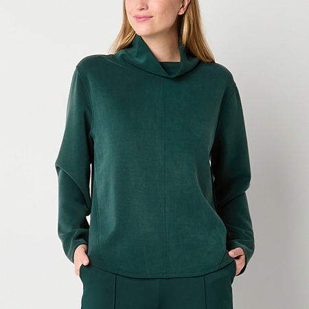 Stylus Womens Funnel Neck Long Sleeve Sweatshirt, Small, Green