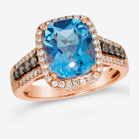 Le Vian Ring Featuring Blue Topaz Chocolate Diamonds Nude Diamonds Set In 14K Strawberry Gold, 7, Swiss Blue Topaz