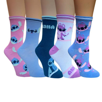 5 Pair Stitch Crew Socks Womens