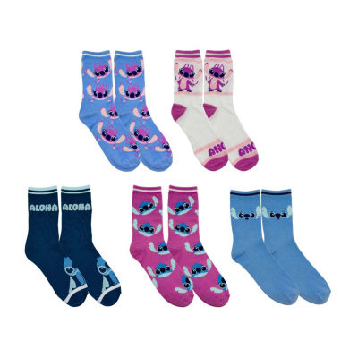 5 Pair Stitch Crew Socks Womens