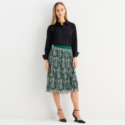 Liz Claiborne Womens Mid Rise Midi A-Line Skirt, Color: Medieval