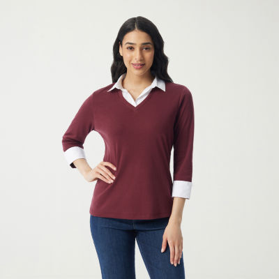 Gloria Vanderbilt Maxine Womens 3/4 Sleeve Layered Top