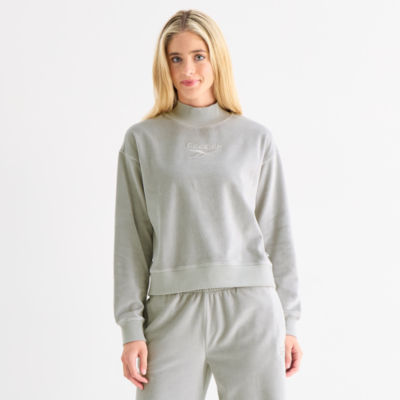 Reebok Womens Long Sleeve Velour Mock Neck Top