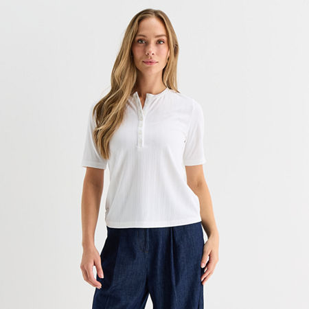 Liz Claiborne Womens Crew Neck Elbow Sleeve T-Shirt, X-large, White