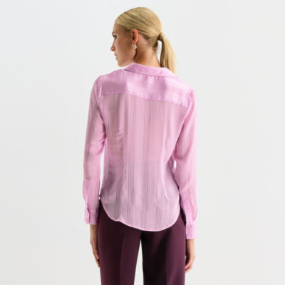 Worthington Womens Cuffed Long Sleeve Button-Down Shirt