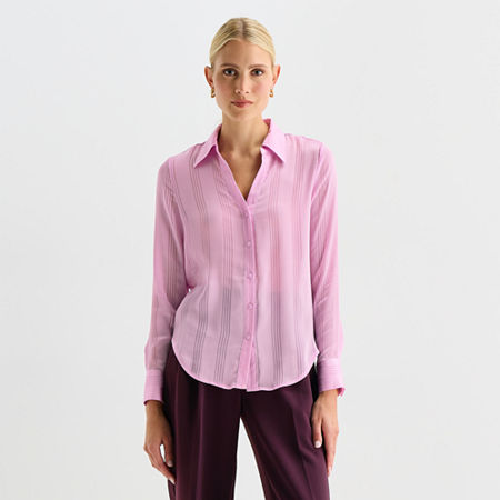 Worthington Womens Cuffed Long Sleeve Button-down Shirt In Pink