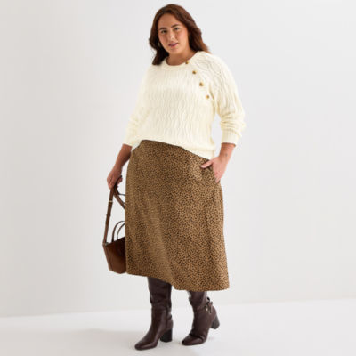 St. John's Bay Plus Womens Crew Neck Long Sleeve Striped Cable Knit Pullover Sweater