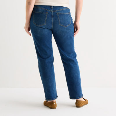 Liz Claiborne Womens Plus High Rise Straight Leg Jean