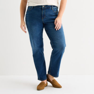 Liz Claiborne Womens Plus High Rise Straight Leg Jean
