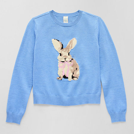 Thereabouts Little & Big Kid Girls Round Neck Long Sleeve Pullover Sweater In Blue