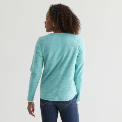 St. John's Bay Womens V Neck Polar Fleece Long Sleeve Sweatshirt