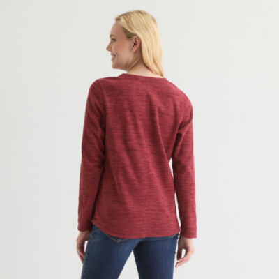 St. John's Bay Womens V Neck Polar Fleece Long Sleeve Sweatshirt