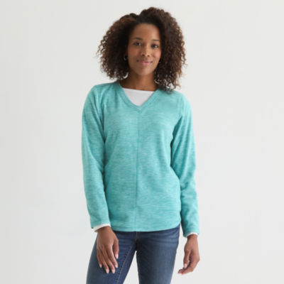 St. John's Bay Womens V Neck Polar Fleece Long Sleeve Sweatshirt