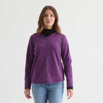 St. John's Bay Womens V Neck Polar Fleece Long Sleeve Sweatshirt