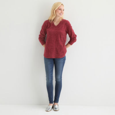 St. John's Bay Womens V Neck Polar Fleece Long Sleeve Sweatshirt