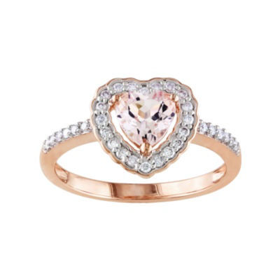 Genuine Morganite and Diamond 10K Rose Gold Heart Ring