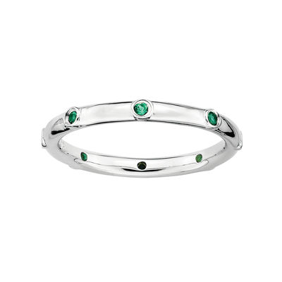 Personally Stackable Lab-Created Emerald Sterling Silver Station Ring